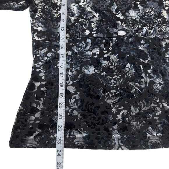 Vintage Y2k Nine West Black-Silver Floral Velvet Stretch Blouse SZ Large - Picture 9 of 12